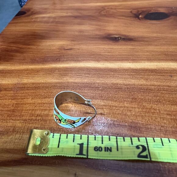 Vintage Set 1970's LadyBug Earrings Thin Metal Small Hoop Art Deco Style - Picture 8 of 8